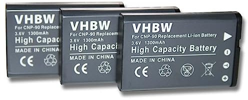 vhbw 3X Akku Ersatz für Casio NP-90 für Kamera (1300mAh, 3,6V, Li-Ion)