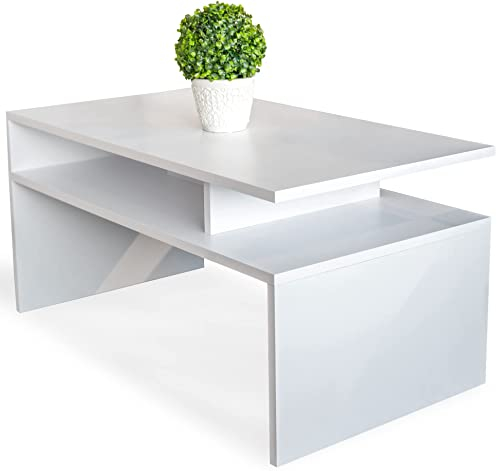 MeblePitus.pl Weiß Couchtisch für das Wohnzimmer - modernistischer Look, minimalistischer Stil - Betonelement Couchtisch