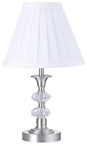 Happy Homewares Contemporary Satin Nickel Power Saving and Eco Friendly LED Table Lamp with Pleated Fabric Shade | 4w = 40w | Warm White | Touch Dimmable with 4 Settings