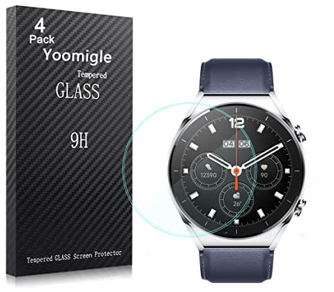 Yoomigle 4 Pack Compatible with Xiaomi Watch S1 Screen Protector Tempered Glass for Xiaomi Watch S1 Smartwatch Screen Protectors Cover Foils Glass Anti-Scratch Anti-Fingerprint No Bubble