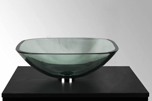BELOFAY Rectangular Glass Modern Design Bathroom Counter Top Wash Basin Sink, Glass Bowl Cloakroom Basin for Vanity Cabinet, Toilets and Bathrooms (42x14x42cm) (WxHxL)