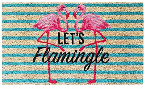 Banzaii Paillasson Extérieur en Fibre de Coco 40 x 70 cm – Tapis Entrée avec Base Antidérapant en PVC et Absorbant - Flamant