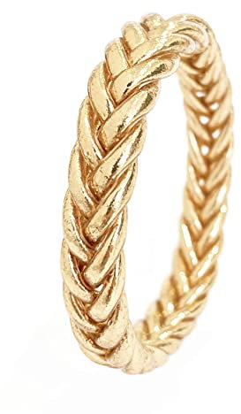 Paloma Bijoux Bracelet Bouddhiste véritable jonc de temple Thaïlande avec Mantra porte bonheur - Feuille d'or véritable - (XS - 57mm, Doré Clair - Tressé 1 pièce)