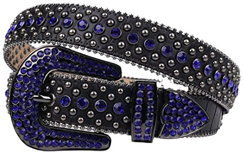 Gürtel Damen Herren Diamant Leder Gürtel Schnalle Jeans Dekoration Schwarz Blau 48 Zoll, schwarzblau
