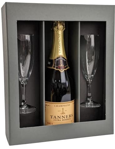 Champagne 75cl & Flutes Gift Set - Sparkling Brut Champagne Gift - Birthday, Valentines, Champagne Lovers, Wedding Present (Tanners Extra Reserve Brut Rose Champagne 75cl)