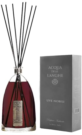 Acqua delle Langhe - Profumatore Ambiente - Fragranza Uve Nobili - 200 ML - Diffusore Aromi con Bastoncini in Rattan - Made in Italy