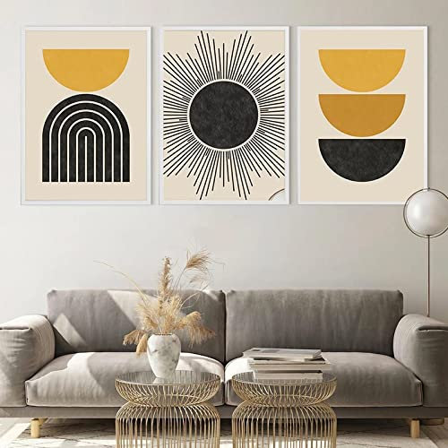 OTURRI Milieu du siècle géométrique AMurale Art Boho affiche arc-en-ciel formes moutarde jaune noir moderne Toile tableau peinture Murale Tableaux pour la maison 30x50cmx3 sans cadre