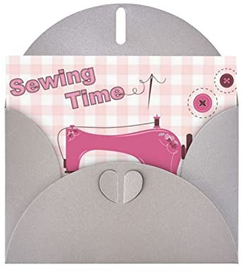 Grau-Vintage-Pink-Nähmaschine, hochwertiges Perlenpapier, Grußkarte: > 10,2 x 15,2 cm, für Geburtstagskarte, Valentinstag, Hochzeitstag, Abschlussfeier, Einladungskarte usw.