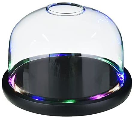 CREATIVECHEF Cocktail-Räucher-Set für Glaskuppel, 18 x 11,4 cm, mit farbigem LED-Holzsockel, Cocktails-Rauch-Ei, Rauchglocke für Getränke
