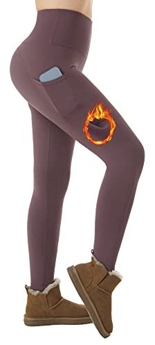 ineepor Legging Polaire Femme Thermique Hiver Chaud Doublé Polaire Poches résistant à l'eau Taille Haute Yoga de Sport