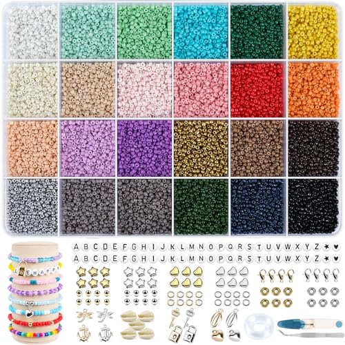 ARTREE 20000 Cuentas para Pulseras,Cuentas de Colores con 300 Abalorios Letras,Abalorios para Hacer Pulseras,Kit Pulseras 2mm,Mini Cuentas y Abalorios Cristal para Aadultos