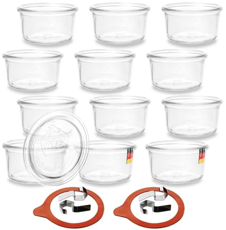 Flaschenbauer 12er Pack Sturzglas 165ml RR80 - Vielseitige Einmachgläser für Kuchen im Glas, Marmelade, Konservieren, Einmachen & Küchenkreationen Inklusive Etikett - Made in Germany