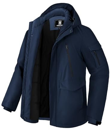 Pioneer Camp Manteau Homme Hiver Imperméable Doublé Polaire Chaud Veste avec 9 Poches Capuche Coupe-vent Isolée Homme Jacket Parka Marin M