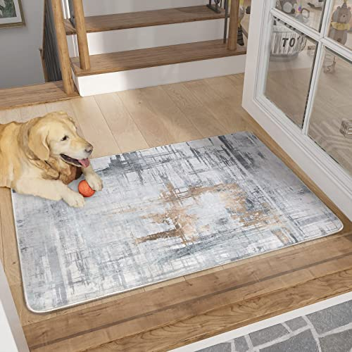 Tinyboy-hbq Teppiche Modern Designer für Wohnzimmer Kurzflor Teppich für Wohnzimmer Schlafzimmer Grau (Grau/Gold, 80 x 120 cm)