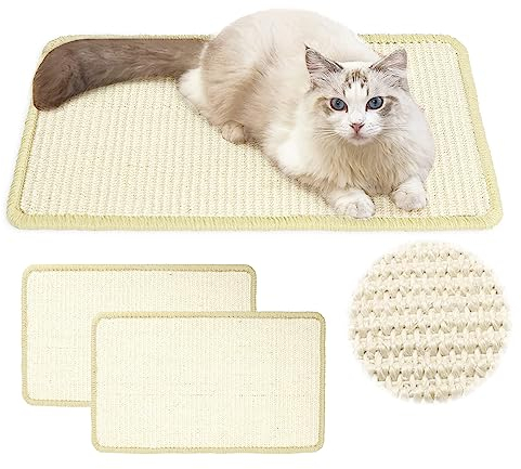 WOOLUCK 2 Pcs Katzen Kratzmatte, Kratzmatte für Katzen, Sisal Teppich Katzen Kratzbrett Wand, Kratzkissen Boden rutschfest, die Krallen Schleifen, Schützt Teppiche und Sofas(40CM X 60CM)