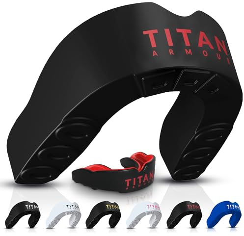 Titan Armour Gum Shield, Custom-Fit Mouth Guard for Boxing, Red Junior | Dual-Layer | Case Inc | Boil & Bite Mouthguard Boxing, Rugby, Hockey & All Contact Sports | UK Brand
