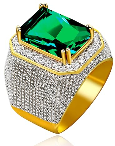 Uloveido Vergoldete Jungen Ring Große CZ Halo Band Statement Ringe für Männer Geburtstag Schmuck Geschenke für Freund RA408 (Grün, Größe 20.6)