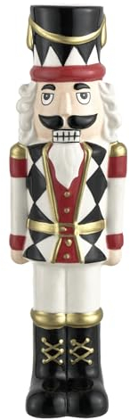 Baroni Home Schiaccianoci Natalizio in Porcellana Decorata, Sopramobile Vaso Decorazione Colorata Personaggio Natalizio, (Vestito Bianco e Nero)