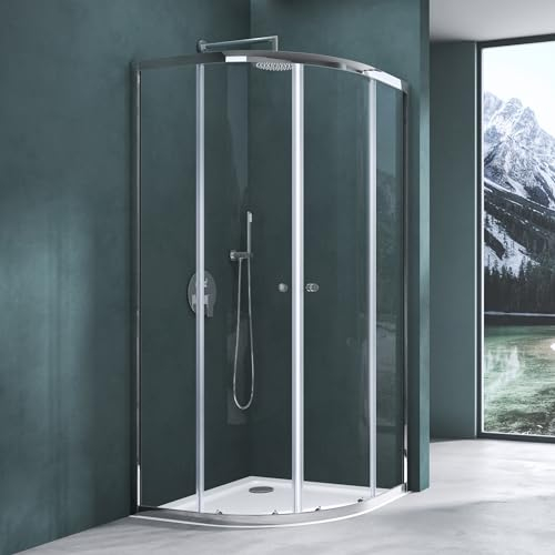 Mai & Mai Cabine de Douche avec Deux Portes Paroi de Douche en Quart de Cercle Bac à Douche Compris Verre de Sécurité avec Revêtement Nano 100x100x195 cm RAV32K