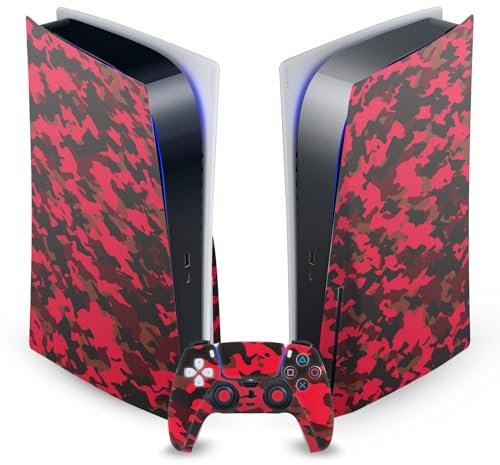 Head Case Designs Red Camo Camouflage Vinyl Faceplate Sticker Gaming Skin Decal Cover Compatible With Sony PlayStation 5 PS5 Disc Edition Console & DualSense Controller