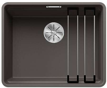 BLANCO ETAGON 500-F | Granitspüle aus SILGRANIT vulkangrau | [52,7x42,7x21,2 cm] | für 60 cm breite Unterschränke | Systemkonzept mit ETAGON-Schienen | Einbauart: Flächenbündig