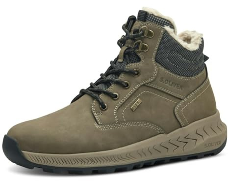 s.Oliver Herren Stiefel zum Schnüren Wasserabweisend Vegan, Grün (Khaki), 43 EU