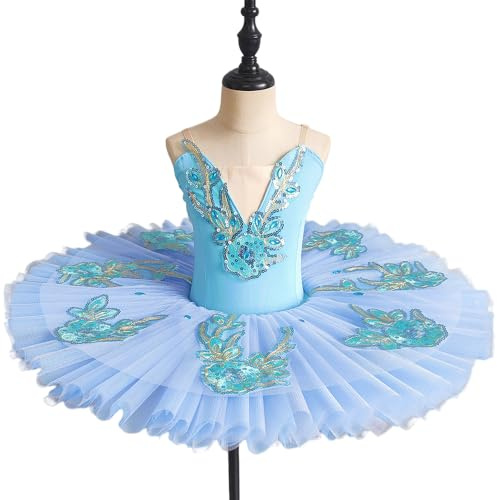 GeRRiT tutù Danza Classica Professionale Blu Tutus Adulto Donne Bambini Bambini Balletto Tutu per Ragazza Pancake Tutu Ballerina Party Ballet Costume,Blu,130