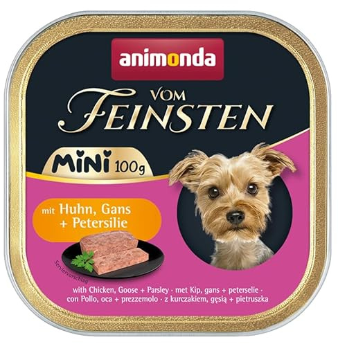 Animonda Vom Feinsten Mini 10 x 100 g Hundefutter | Ohne Getreide, ohne Zucker, ohne Soja | Nassfutter für Hunde | mit leckeren Kräutern (10 x 100 g, Huhn, Gans + Petersilie)
