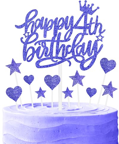 Nachtfall Geburtstag Kuchen Cupcake Toppers, blaue Kuchen Toppers für Kuchen, Royal Blue Happy 4th Geburtstag Kuchen Topper,Kuchen Cupcake Topper für Mädchen Jungen 4th Geburtstag Kuchen Dekorationen