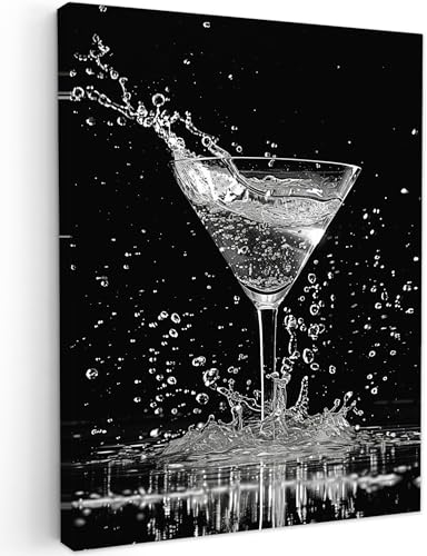 MuchoWow© Bilder 30x40 cm Wohnzimmer Deko Modern Wandbild Kunstdruck auf Leinwand Bild Schlafzimmer über Bett Room Decor Geschenke Küchenbilder - Küche - Martini - Spritzer - Schwarz - Glas