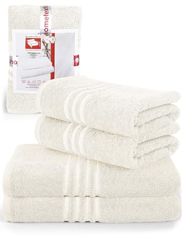 DecoHomeTextil Handtuch-Set 2 Handtücher 50 x 100 cm, 2 Badetücher 70 x 140 cm in Champagner Creme aus 100% Baumwolle, hochwertig, kuschelweich und saugstark
