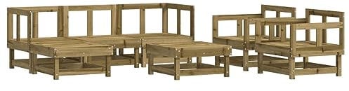 vidaXL Wooden Garden Lounge Set - Outdoor Modular Sofa in Impregnated Pine Wood - Includes Corner Sofas, Middle Sofa, Armchair & Footstools