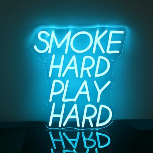 GLYOX Smoke Hard Play Hard Neon Schild,Bar Club LED Schild Fenster Wanddekoration,Spielzimmer Mannshöhle Neonlicht Schriftzug,Party Raucherplatz Led Deko Mann Festival Geschenk Dimmbare Leuchtschild