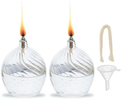 SUPERFINDINGS 2 ensembles de lampes à huile en verre clair 3.8x3.1 pouces Lampes à huile rustiques Lanternes Escape Room Lampes à huile Lampes à kérosène avec mèche en coton