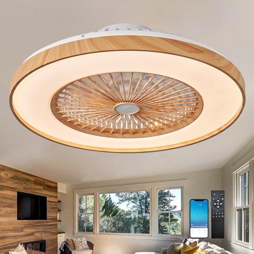 Fachae Leise Deckenventilator Mit Beleuchtung Und Fernbedienung 50/60cm LED Deckenlampe Mit Ventilator 96 Watt 9600 Lumen Dimmbar Reversibler DC Motor Für Schlafzimmer Küche-60cm