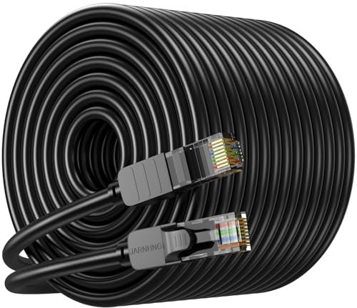 JARNHNG Cable Ethernet de Clase 6 100m, Cable de Lnternet de Alta Velocidad Lnterior/Exterior de 10 Gbps, Saltador Lan RJ45 Negro, Adecuado Para Juegos, Computadoras, Routers, cable de red Ethernet