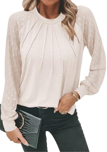 Chicrise Camicietta Donna Elegante Scollo Rotondo Maglietta Maniche Lunghe Plissettato Top Casual Elegante Arancione Middle 38-40