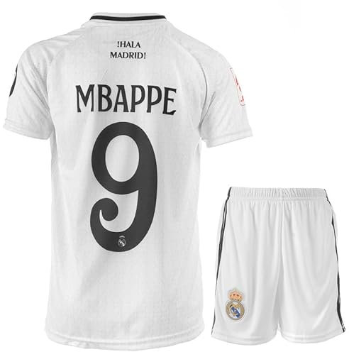 KISRAS R. Madrid Mbappe #10 Heim 2025/2026 Fußball Kinder Trikot Shorts Geschenk Set Jugendgrößen (Weiß,140)