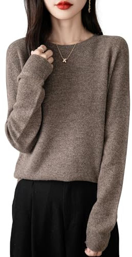 Chanyarn Damen Rundhalspullover Herbst Winter 100% Merinowolle 2025 First-Line Ready to Wear Langarm nahtlosem Cashmere Strick Kaschmirpullover (Braun,M)