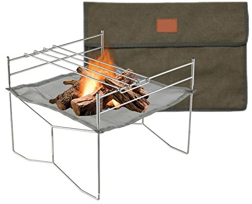 Holzkohlegrill, Holzgrill und Feuerstelle, tragbarer faltbarer Lagerfeuer-Grill aus Edelstahl für Picknicks, Rucksackreisen, Outdoor
