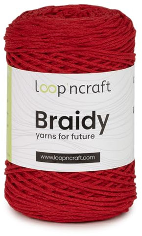 Cordino morbido per borse ad uncinetto in cotone riciclato, cordoncino 2 mm, 250gr al gomitolo, 250 metri, per borse ad uncinetto, progetti creativi e hobby (Rosso)