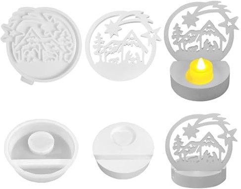 Nexoria Krippe Silikon Gießform, 3 Stück Silikonformen Gießformen Krippe Set Giessformen zum Gießen Silikonform Krippe Weihnachtsbaum mit Sockel Silikonform Weihnachten Silikonform Kerzenhalter (D)