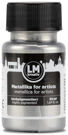 LM-Kreativ Metallika for Artists Peinture acrylique métallisée 50 ml Argenté Pour projets créatifs sur bois, toile, céramique Très couvrante, résistante à la lumière, pour artistes et bricoleurs