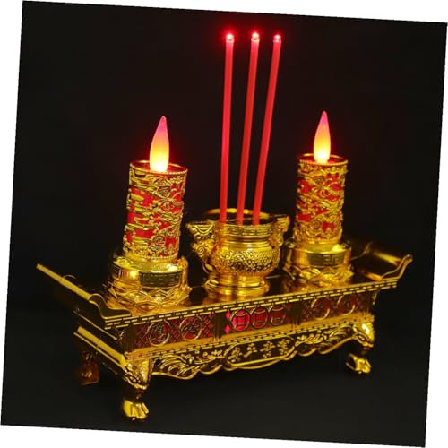 Bougie LED Style Chinois Rétro, Lampe à Bougie Fleur Or | Plastique, Décor Réutilisable à Effet de Flamme Stable, pour Autels Intérieurs et Bâtons de Parfum