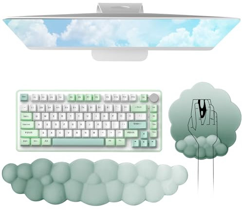 Cloud Keyboard Wrist Rest Mouse Mat Set, Ergonomic Keyboard Wrist Support Memory Foam Mouse Mat with Wrist Cushion Support, Cloud Wrist Rest for Computer Laptop Working Gaming, Gradient Green