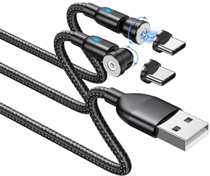 BITHAI Magnetic USB C Charging Cable, 2 Pack 2.4A Magnetic USB Cable with Type C Adapter Support QC 3.0 Fast Charging, Nylon Braided Magnet Phone Charger Cord -Black (10ft*2)