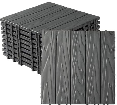 Bonnlo 27 Pcs Interlocking Decking Tiles, Plastic Decking Boards, Weather Resistant Outdoor Flooring, Decorate Garden Balcony, No Install, Grey, 30×30cm