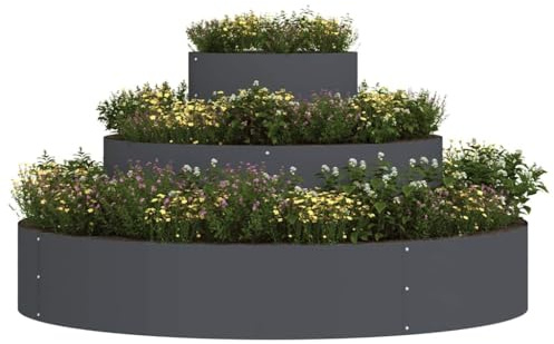 vidaXL Garten-Pflanzgefäß Anthrazit 120 x 120 x 20 cm, Garten- und Terrassen, Moderne runde Pflanzer, robuster Stahl für draußen, schöne Metalltöpfe