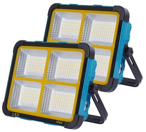 Faro LED Ricaricabile 150W,Fosingut Faretto LED Esterno con Doppio Pannello Solare Portatile,11000mAh Batteria Lampada Emergenza Proiettore Luce da Lavoro,Campeggio,Cantiere,Pesca,Riparazione Auto-2p