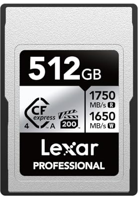 Lexar Professional Silver Series CFexpress 4.0 Type A Card 512GB, CFe Card up to 1750MB/s Read, VPG200, 8K Video CF Card, Memory Card Compatible with Sony Alpha and Sony FX Cameras